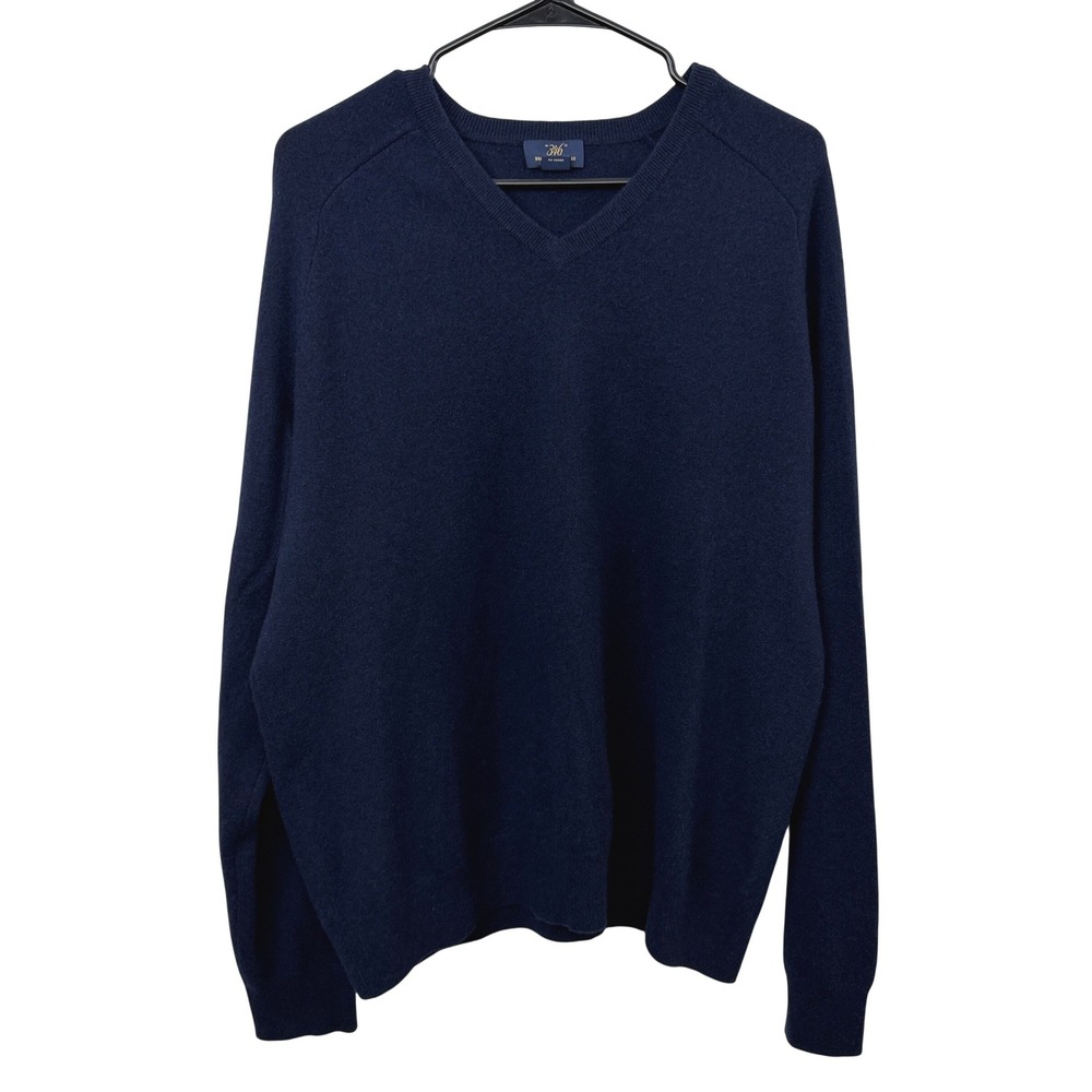 Brooks Brothers Sweater Mens Large Navy Blue 346 V-Neck 100% Cashmere Pullover